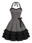 [Vorverkauf] Graues 50er Neckholder-Swingkleid mit Streifen und Rüschen