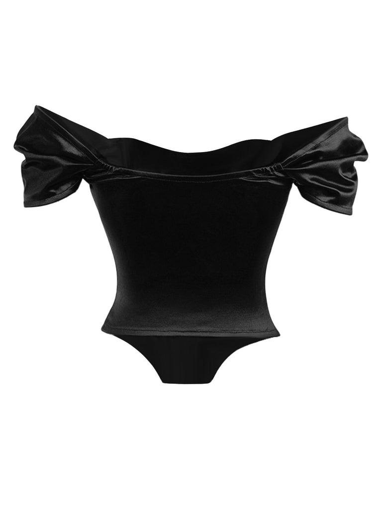 1930er Solide Satin Fischgrat Gericht Stil Top