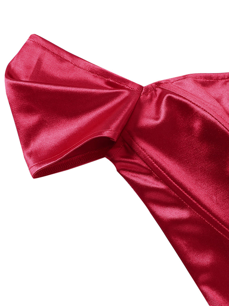 1930er Solide Satin Fischgrat Gericht Stil Top