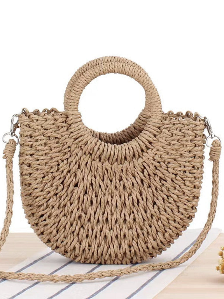 Vintage, handgefertigte, gewebte Strandtasche in Mondform