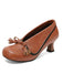 Hellbraun Retro Bogen PU Rundspitze Blockabsatz Schuhe