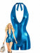Blauer Metallic-Strampler mit Model auf weißem Hintergrund