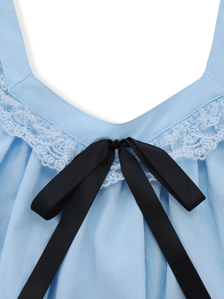 1960er Solide Bogen Rückenfrei Spitze Babydoll Kleid