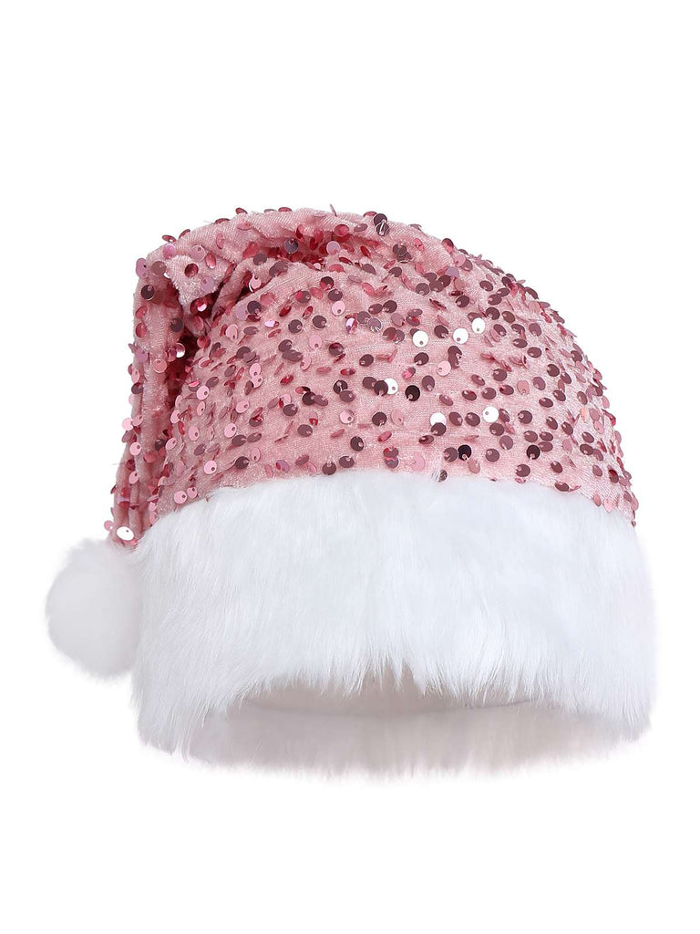 Rosa 1960er Weihnachten Fell Pailletten Trägerlos Kleid