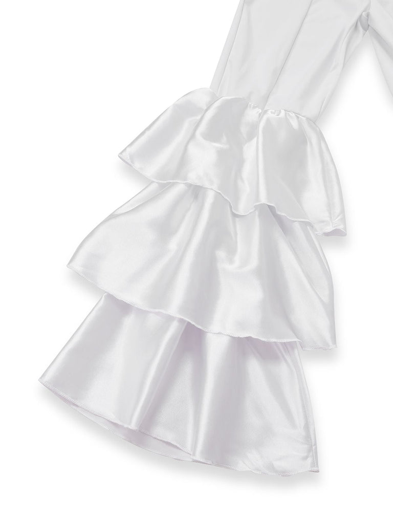 1970er Boho Trägerloses Solide Plissiertes Rüschen Jumpsuit