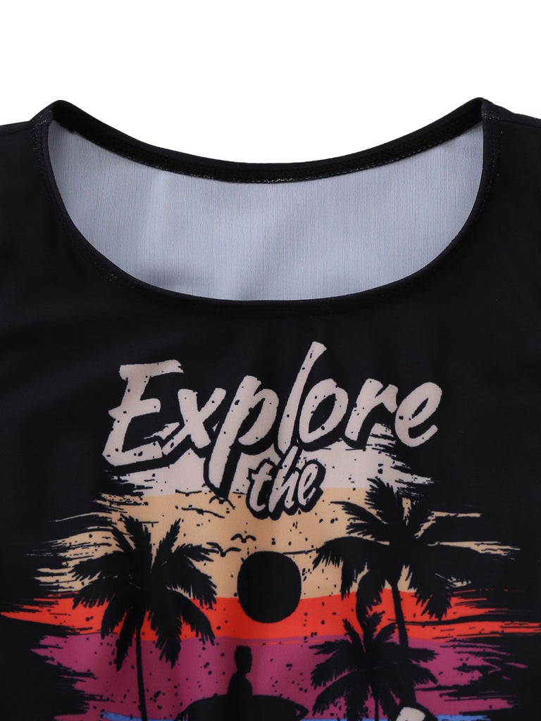 Schwarz 1950er Erkunde Den Strand Tankini Set