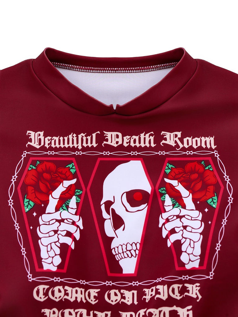 1980er Totenkopf Rose Grafik Tankini Set