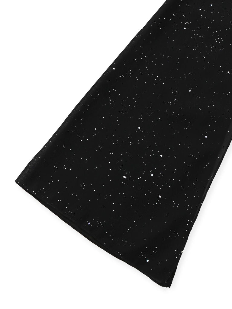Schwarz 1930er Glitzernd Cutout Jumpsuit mit Umhang