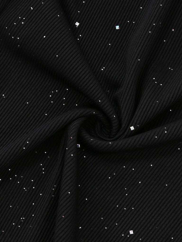 Schwarz 1930er Glitzernd Cutout Jumpsuit mit Umhang