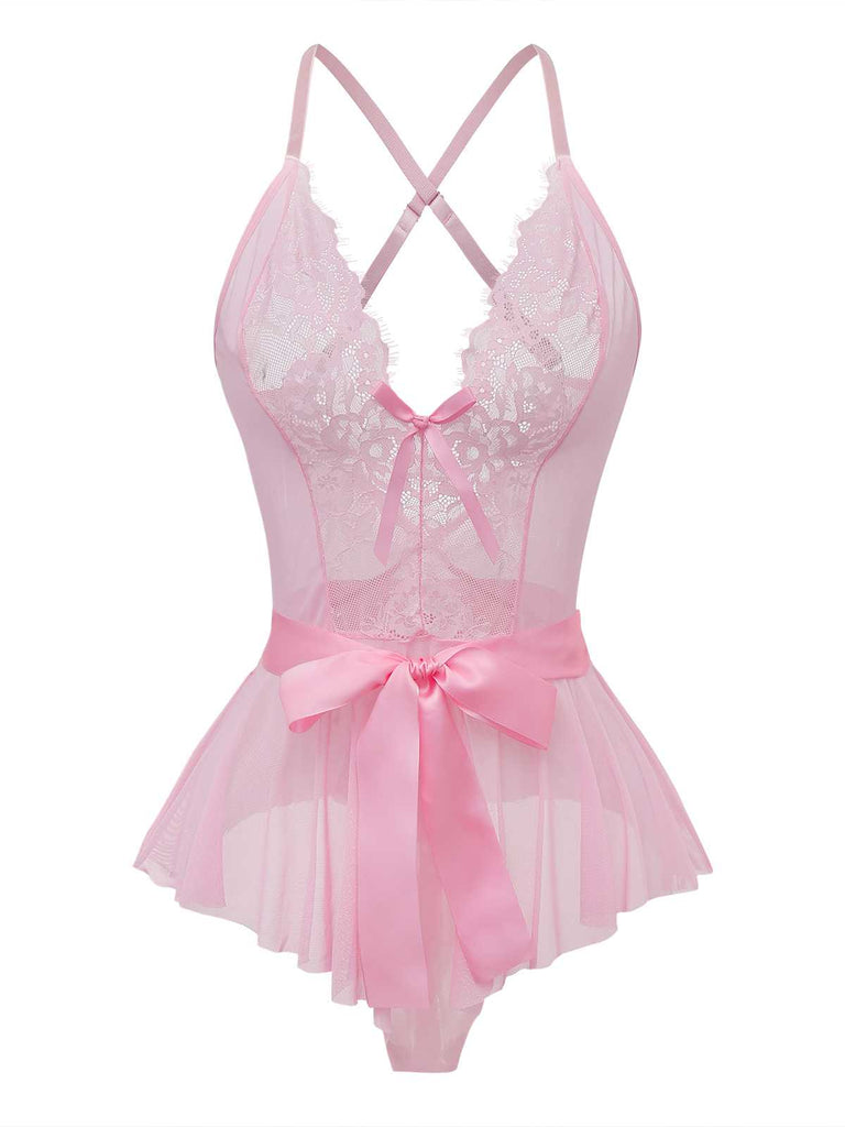 1970er Slip Blumen Spitze Bogen Nachthemd