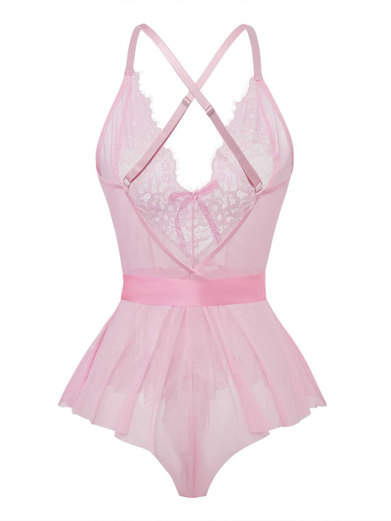 1970er Slip Blumen Spitze Bogen Nachthemd