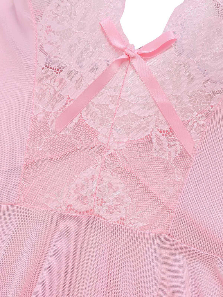 1970er Slip Blumen Spitze Bogen Nachthemd