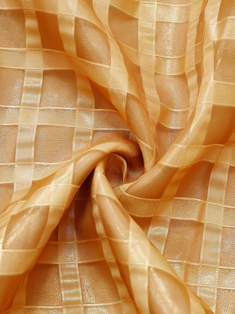 Gold 1940er Sheer Grid Puffärmel Gürtel Midi Party Kleid