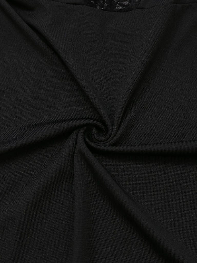 Schwarz 1950er Solide Spitze Strappy Nachthemd