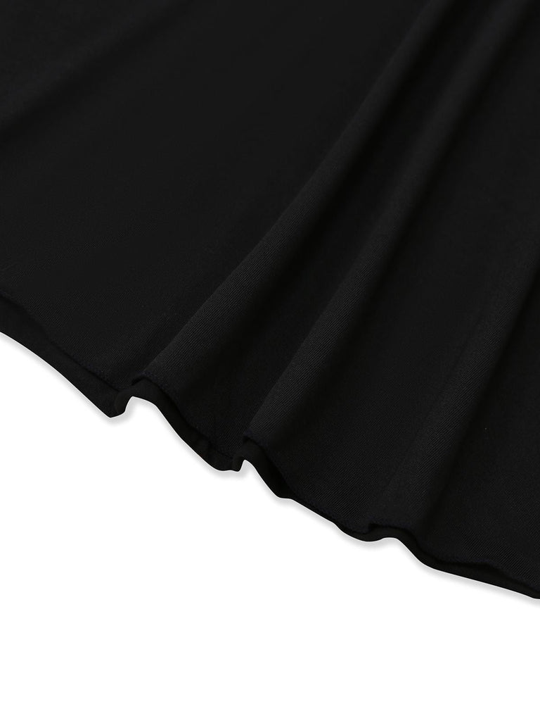 Schwarz 1950er Solide Spitze Strappy Nachthemd