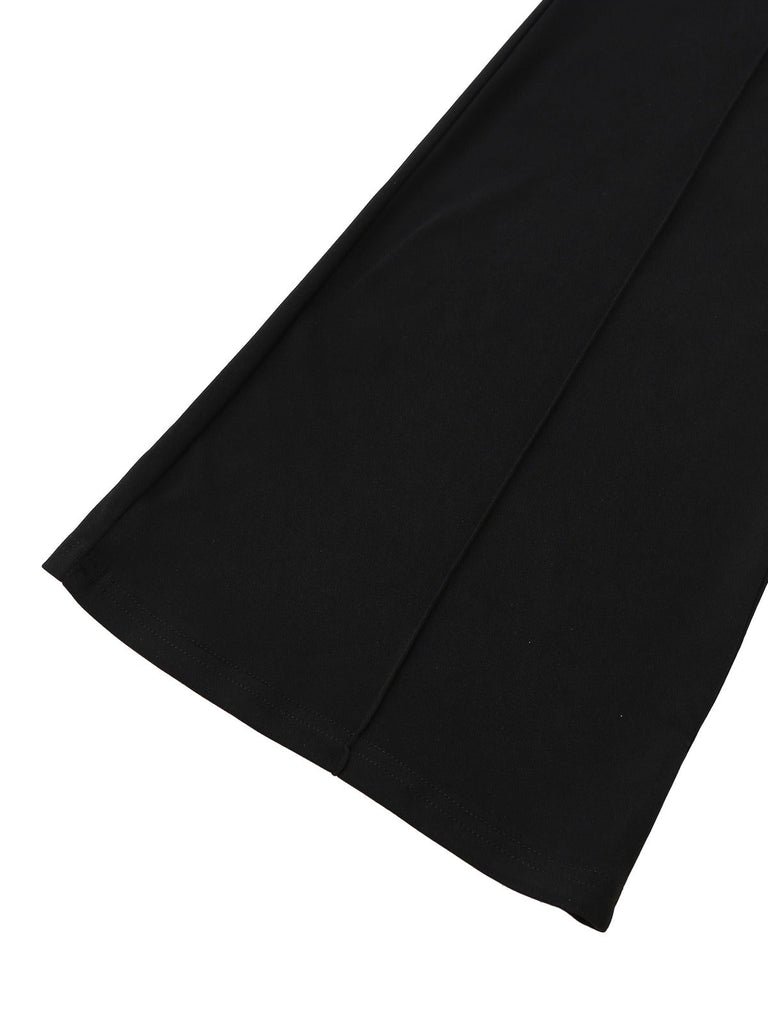 Schwarz 1930er Ärmellos Chain Kordelzug Halbrollkragen Jumpsuit