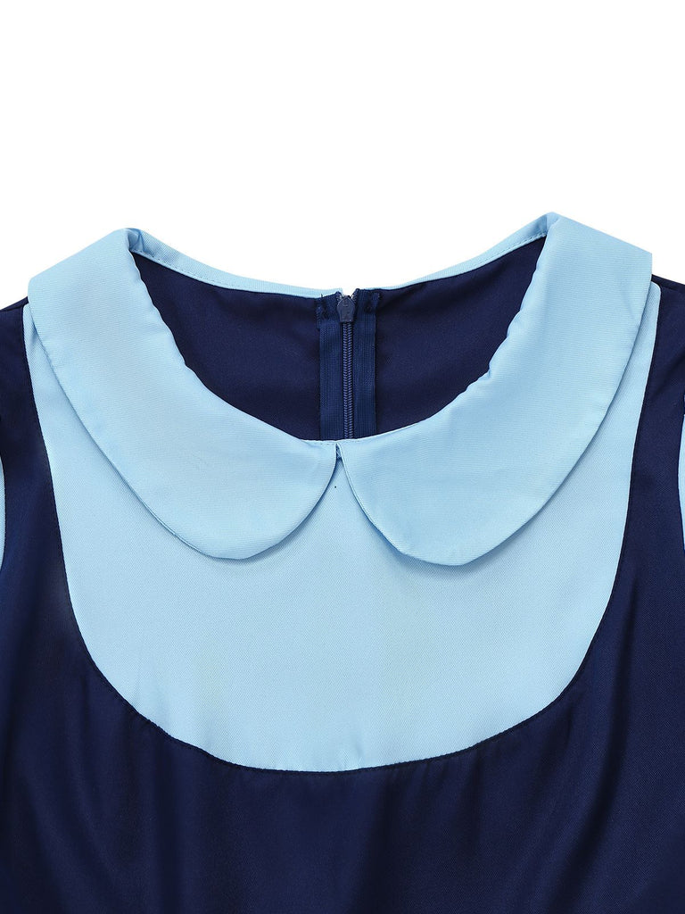 Blau 1960er Bunny Officer Shirt Kleid Set