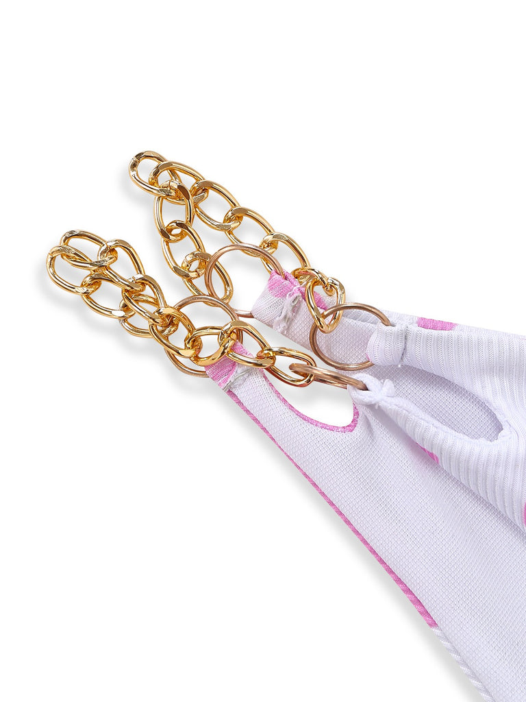 1970er Gerippte Kuh Muster Ketten Halter Bikini Set