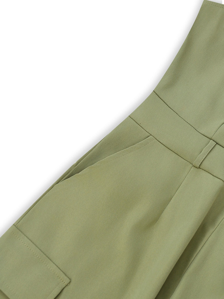 1970er Solide Spaghetti Träger Cargo Stil Weitbeinig Jumpsuit