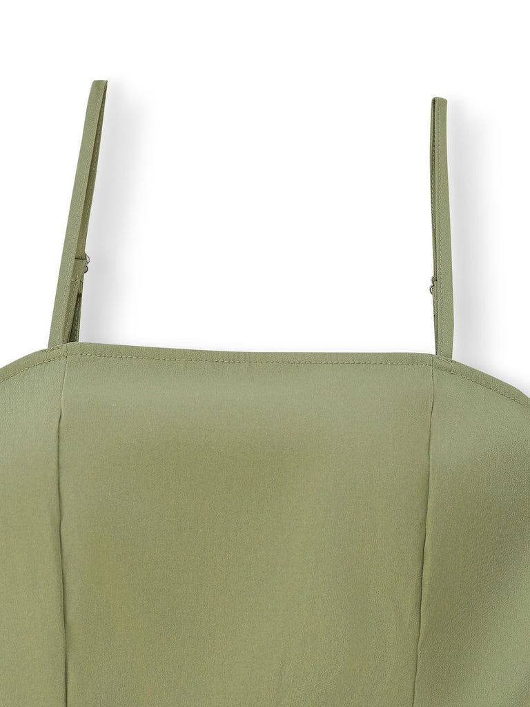 1970er Solide Spaghetti Träger Cargo Stil Weitbeinig Jumpsuit