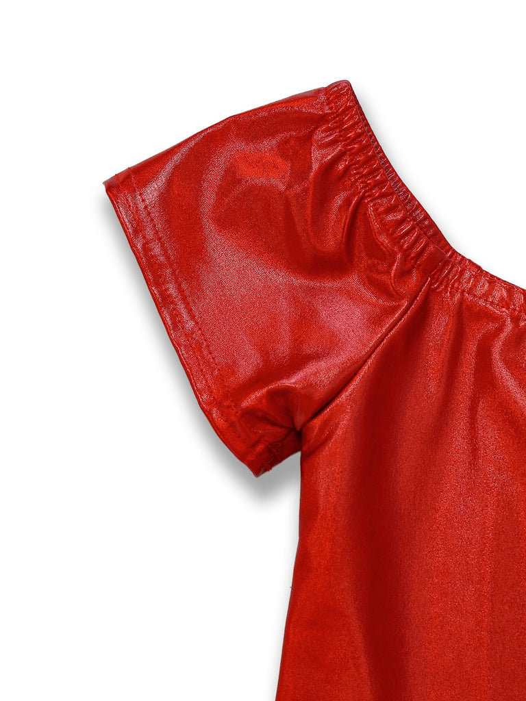 1970er Disco Metallisch Schulterfrei Kurzarm Top