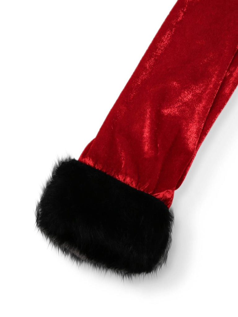 Rot 1970er Weihnachten Pelzbesatz Schnürung Samt Kleid