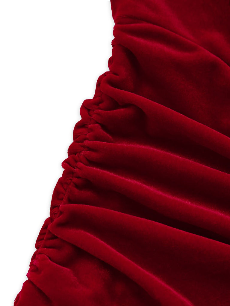 80er Samt-Korsett-Minikleid mit Raffungen und Herz-Ausschnitt
