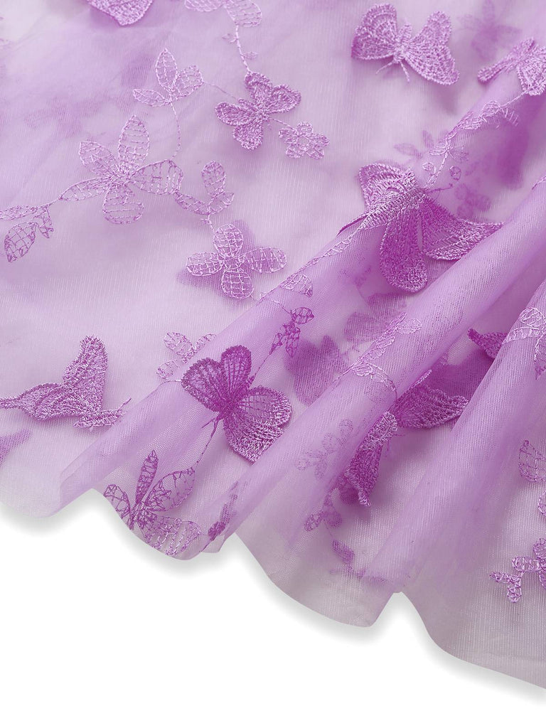 1930er Spaghetti Träger 3D Schmetterlinge Netz Maxi Kleid