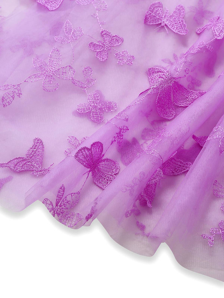 1930er Spaghetti Träger 3D Schmetterlinge Netz Maxi Kleid