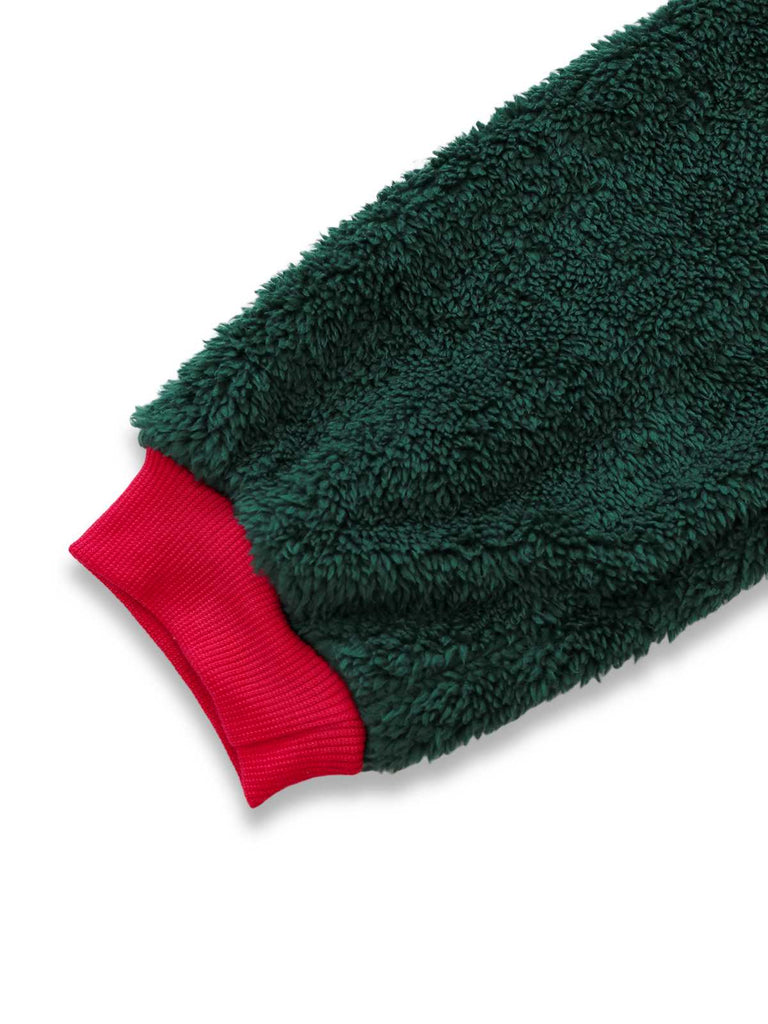 Grün 1970er Weihnachten Sherpa Hooded Jumpsuit Pyjama