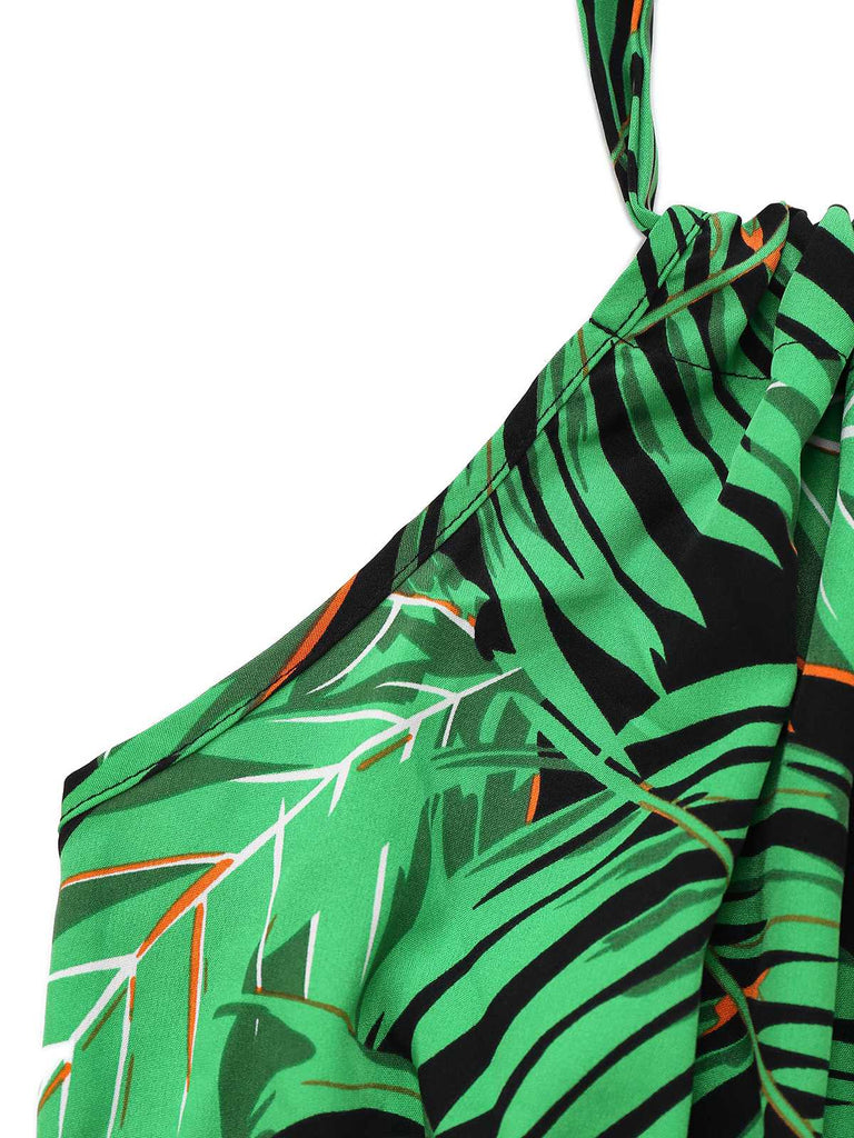 1950er Halter Tropisches Palmblatt Romper