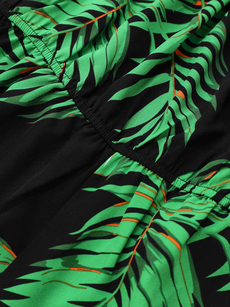 1950er Halter Tropisches Palmblatt Romper