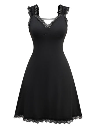 Schwarz 1950er Solide Schmetterling Rückenfrei Nachthemd