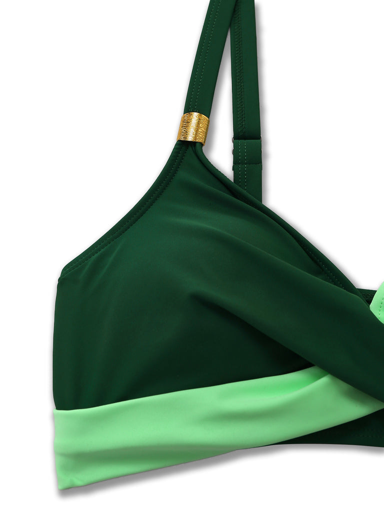 1950er Kreuzrücken Gerafft Netz Bikini Set