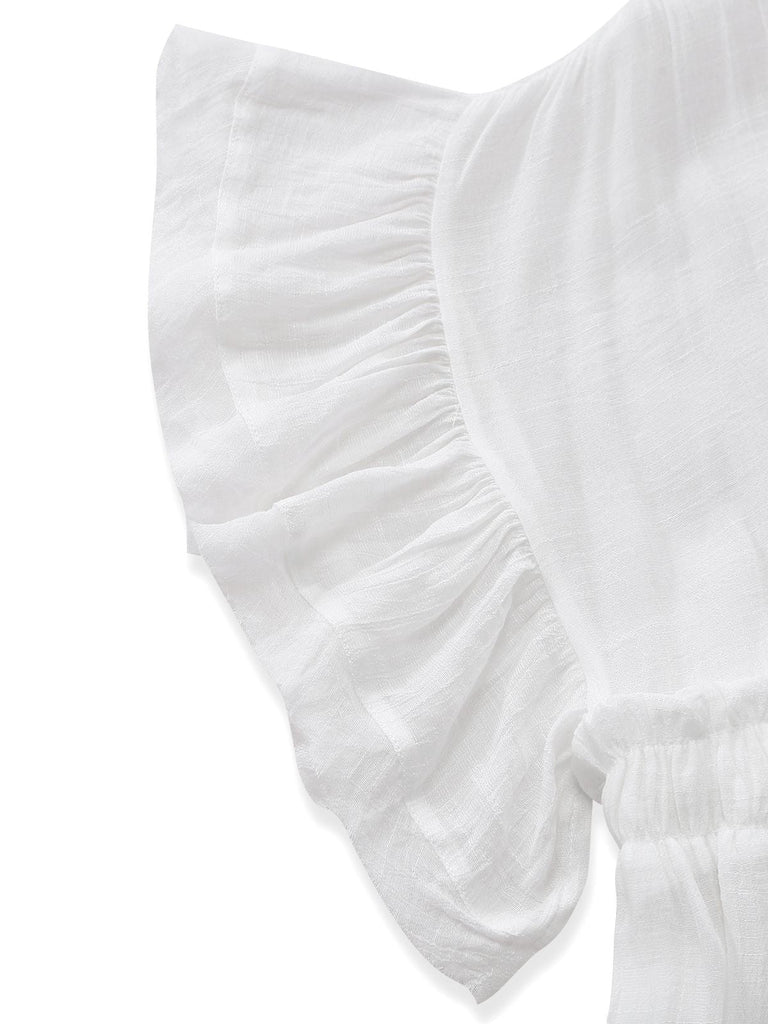 1930er Solide V-Ausschnitt Viskose Noppen Strand Cover-Up