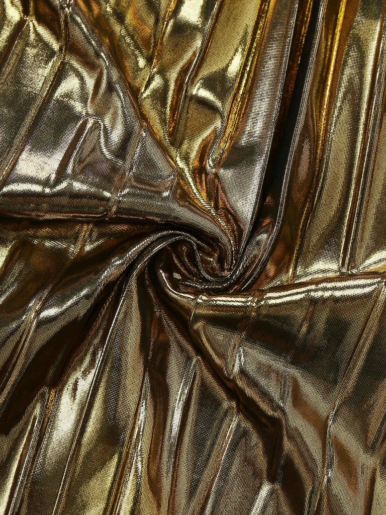 Gold 1960er Metallisch Plissiertes Hollow Party Träger Kleid