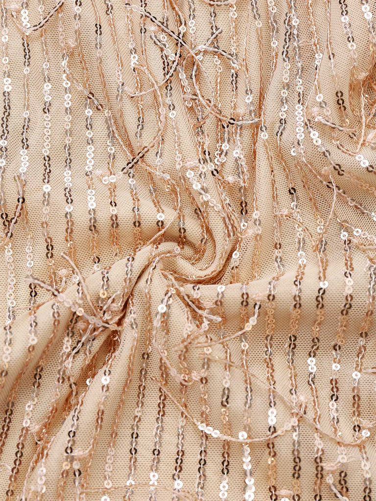 1970er Halter Tief V-Ausschnitt Paillette Franse Jumpsuit