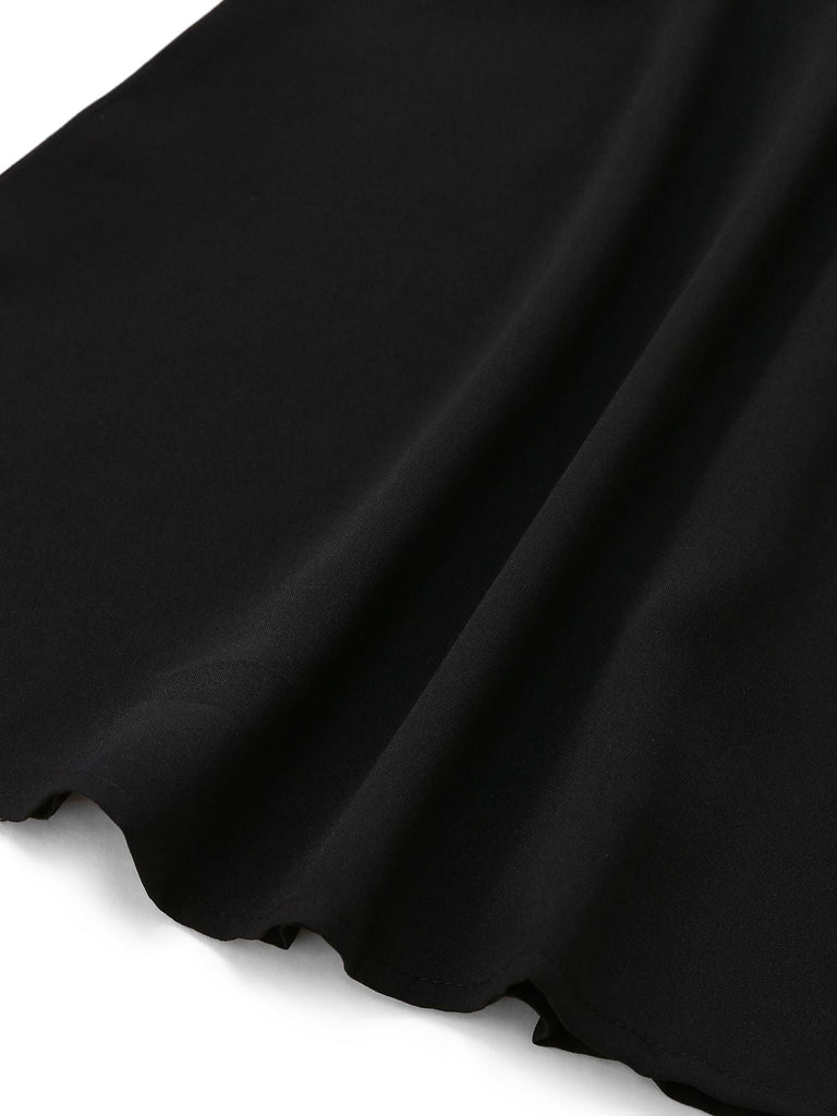 Schwarz 1960er Spitze Kragen Puffärmel Kleid