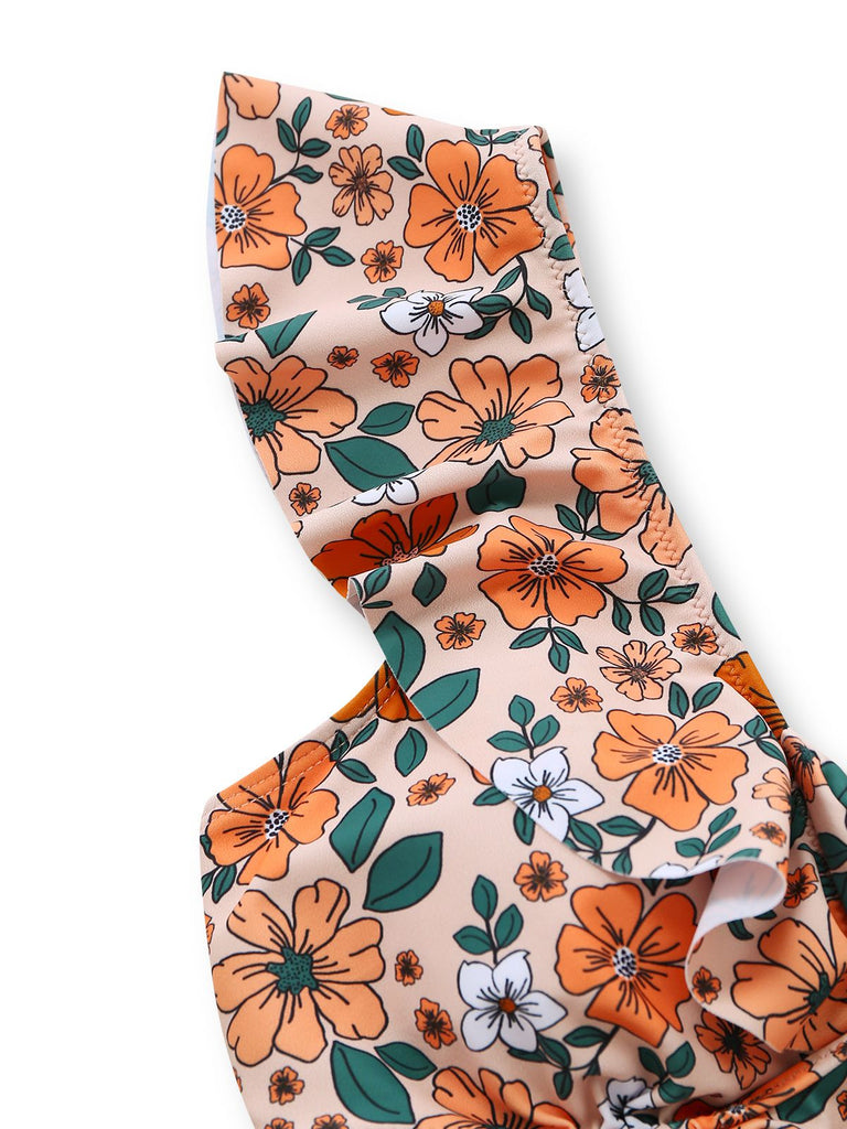 1930er Blumen Rüschen Cutout Einteiliger Badeanzug