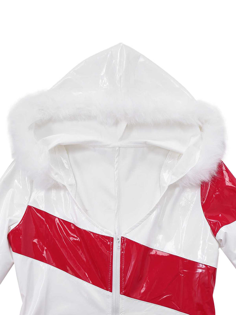 1970er Weihnachten Zuckerstange Hooded Jumpsuit