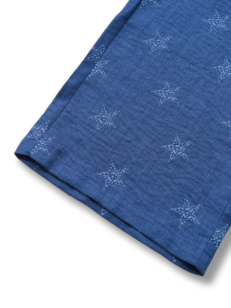 Blau 1970er Boho Sternmuster Jumpsuit