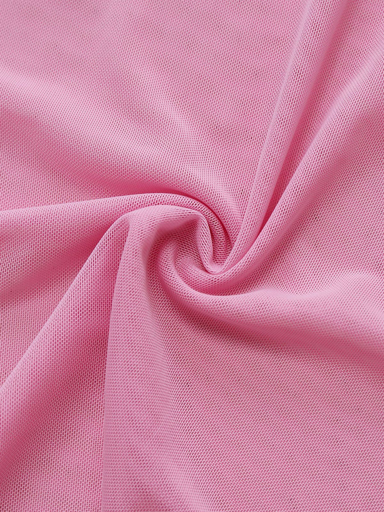 Rosa 1950er Spitze Spaghetti Träger Bogen Nachthemd