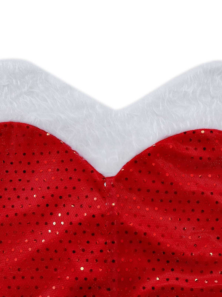 1980er Pailletten Weihnachten Trägerlos Romper Mit Hut & Stulpen