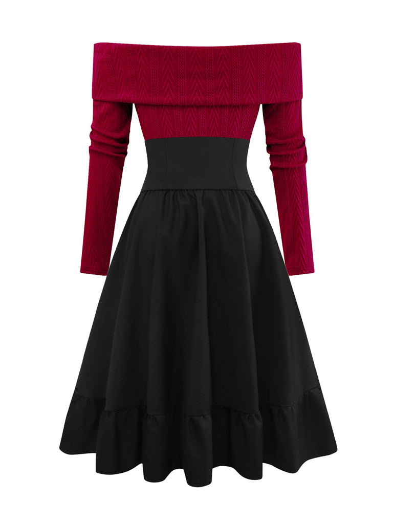 2PCS 1950er Schulterfrei Stricken Pullover & Bogen Rock