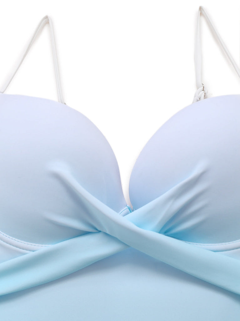 Hellblau 1940er Bogen Spaghetti Träger Badeanzug