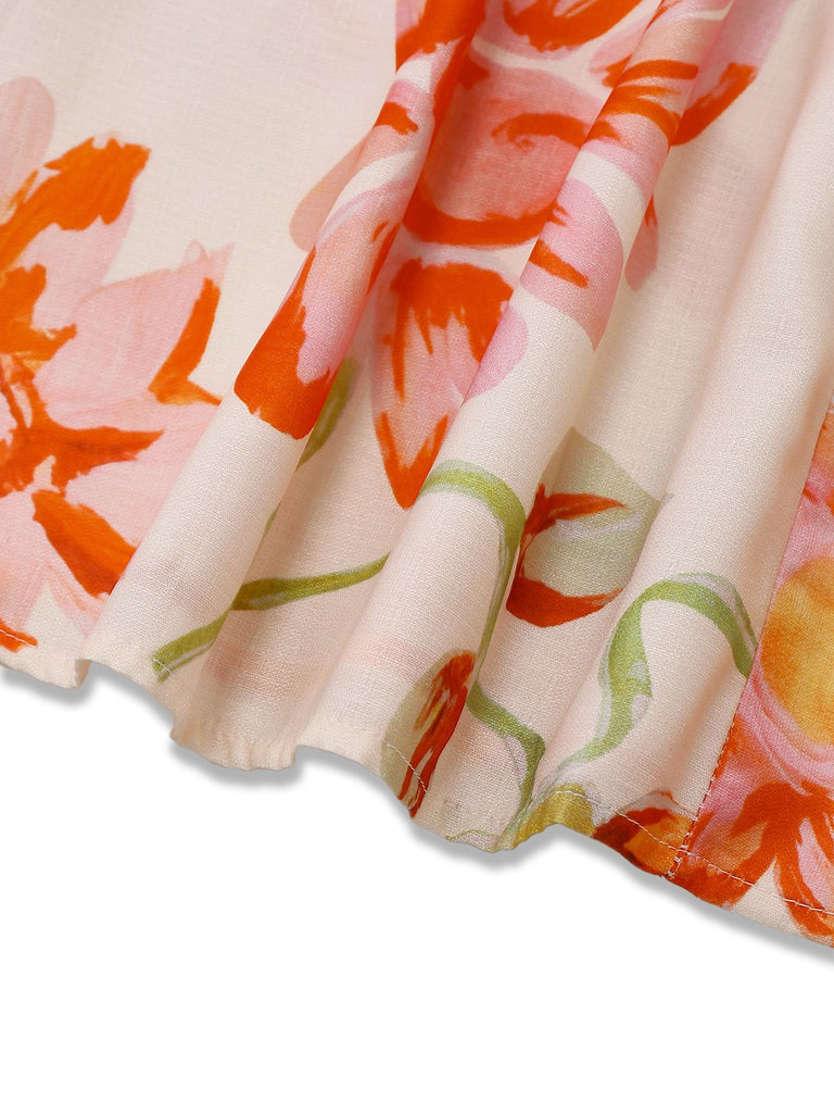 Multicolor 1940er Blumen Rückenfrei Breit-Träger Kleid