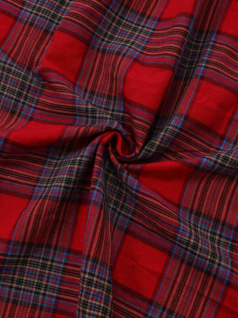 1940er Tartan Plaid Langarm Gürtel Shirt Kleid