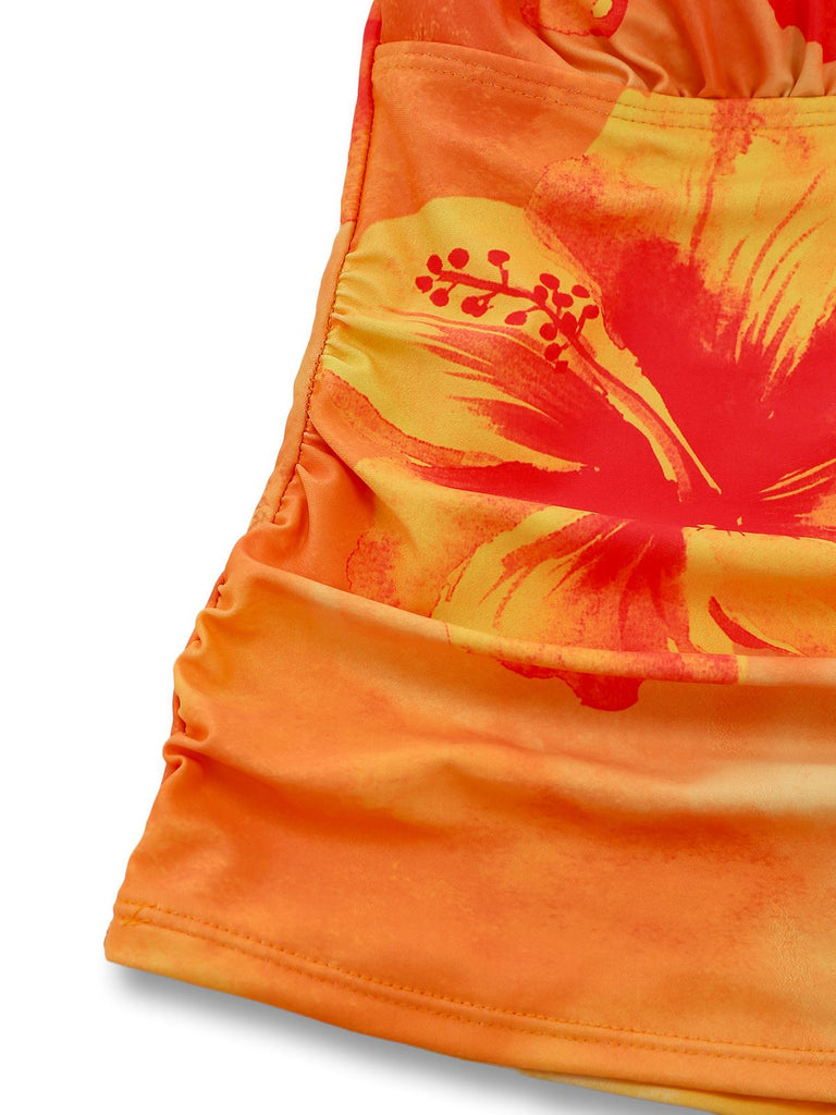 1950er V-Ausschnitt Blumen Patchwork Tankini Set