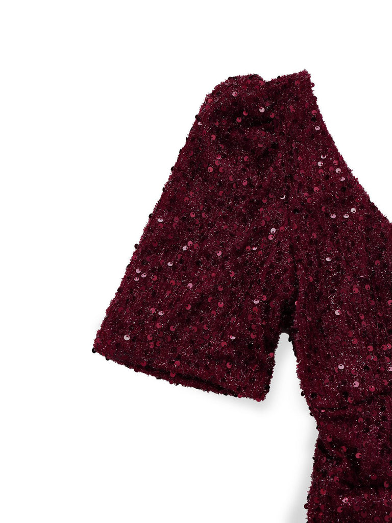 Weinrot 1930er Pailletten Bogen Maxi Meerjungfrauen Kleid