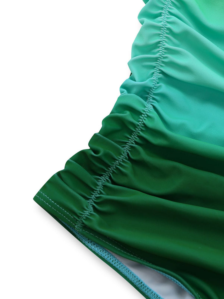 Grün 1930er Gerafft Einteiliger Badeanzug